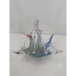 Murano Art Glass Candy Dish Abstract Hand Blown Basket Bowl Italy Modern Vintage